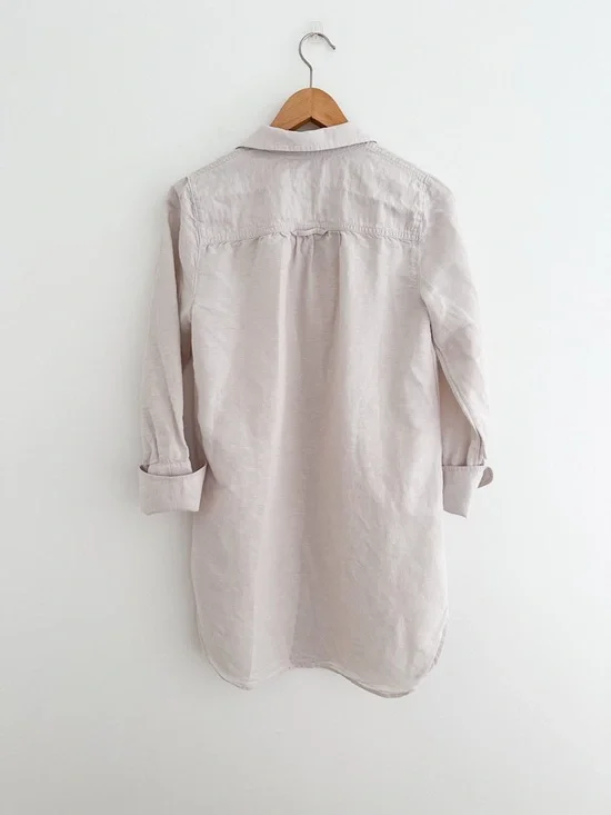J.Crew Linen Blend Tunic Shirt Neutral Button Down Minimalist Relaxed Top XS - Picture 6 of 7